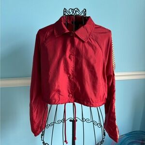 Brick red crop womens casual jacket.
